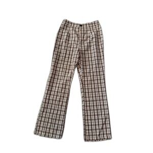 Shein Plaid Checkered Straight Leg Pants Brown Cream Women's Size Small